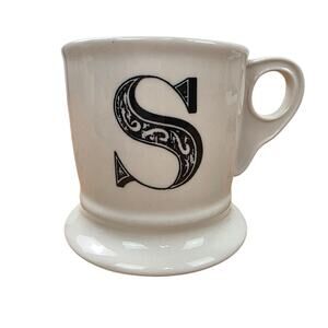 Anthropologie Coffee Mug Monogram "S” Cup White Black Letter Initial Alphabet